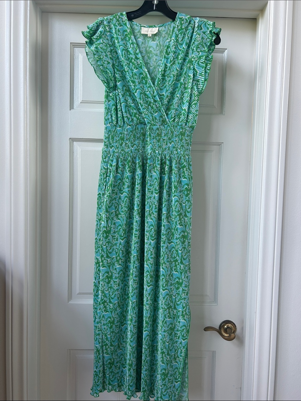 Meloday Green Printed V-Neck MIDI Dress